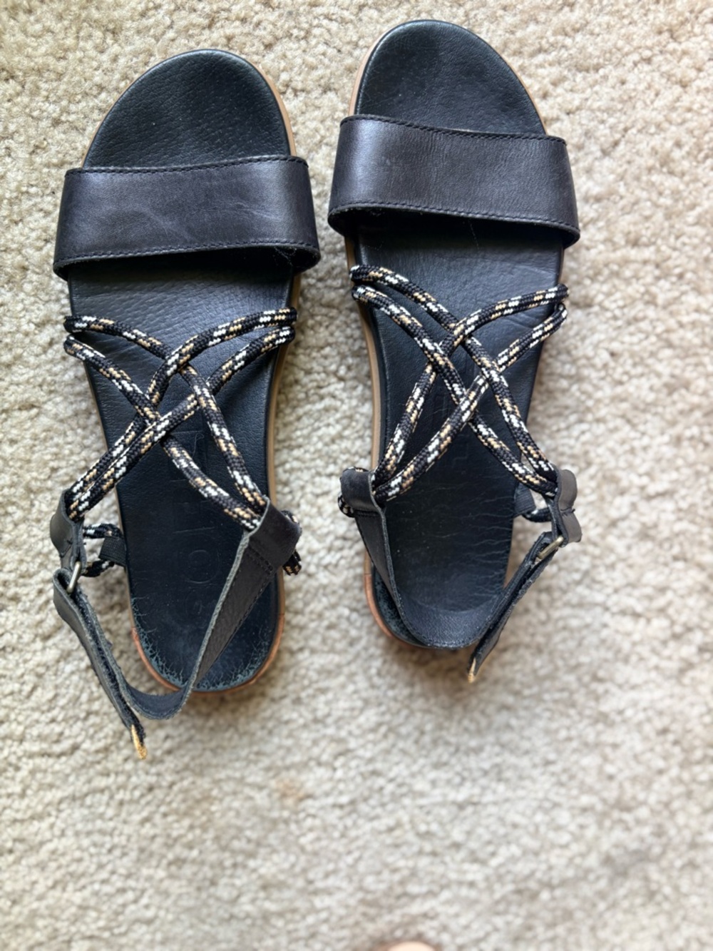 Sorel Women’s Torpeda Lace II Sandals Black Leather Rope Laces Sz 8 Summer